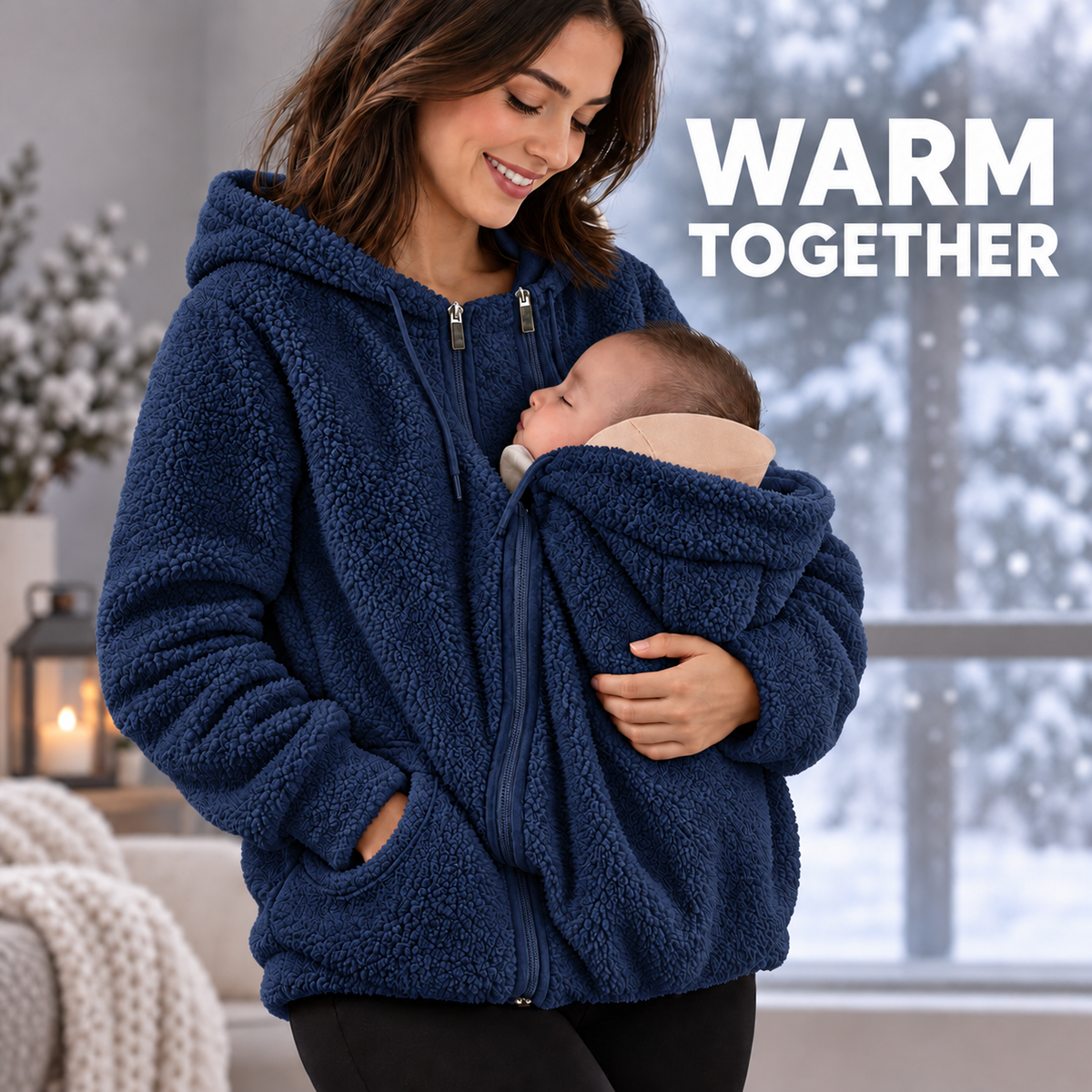 Warm Together navy sherpa mother and baby jacket