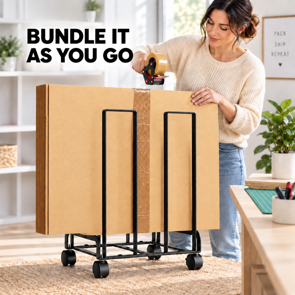 Rolling Carton Holder Rack – Space-Saving Cardboard Box Organizer