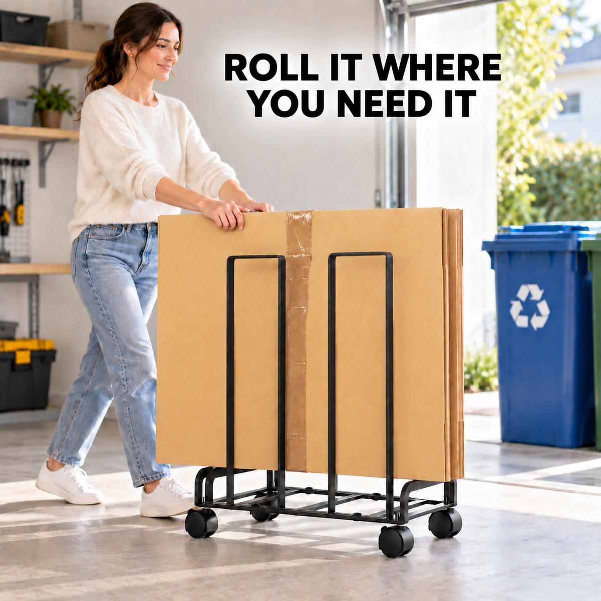 Rolling Carton Holder Rack – Space-Saving Cardboard Box Organizer
