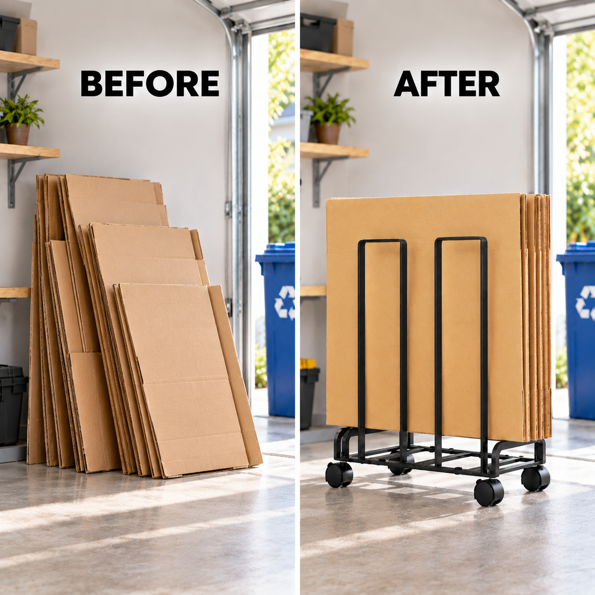 Rolling Carton Holder Rack – Space-Saving Cardboard Box Organizer