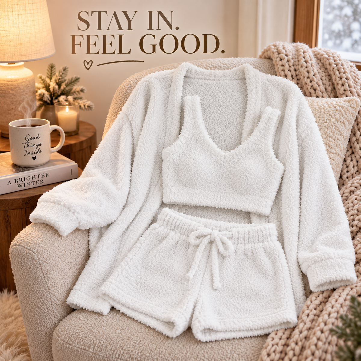 Cozy three-piece lounge set winter scene