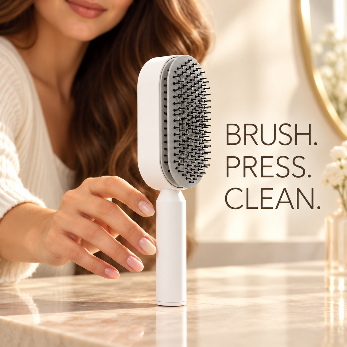 GlideClean one-press self-cleaning hairbrush hero image
