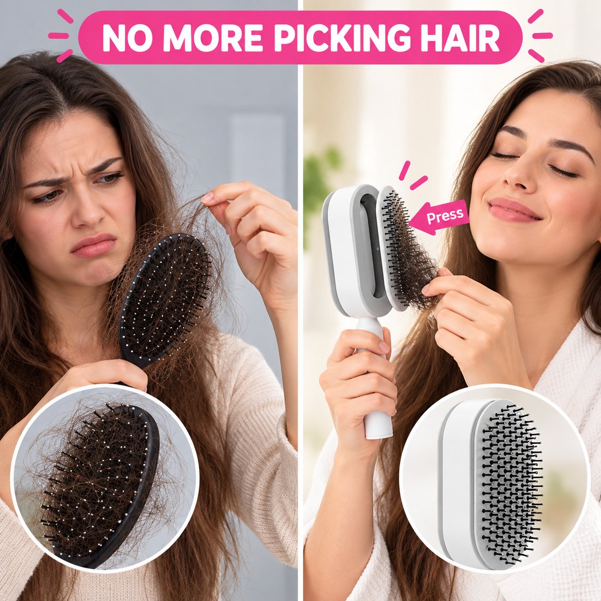 Self-cleaning hairbrush problem and solution