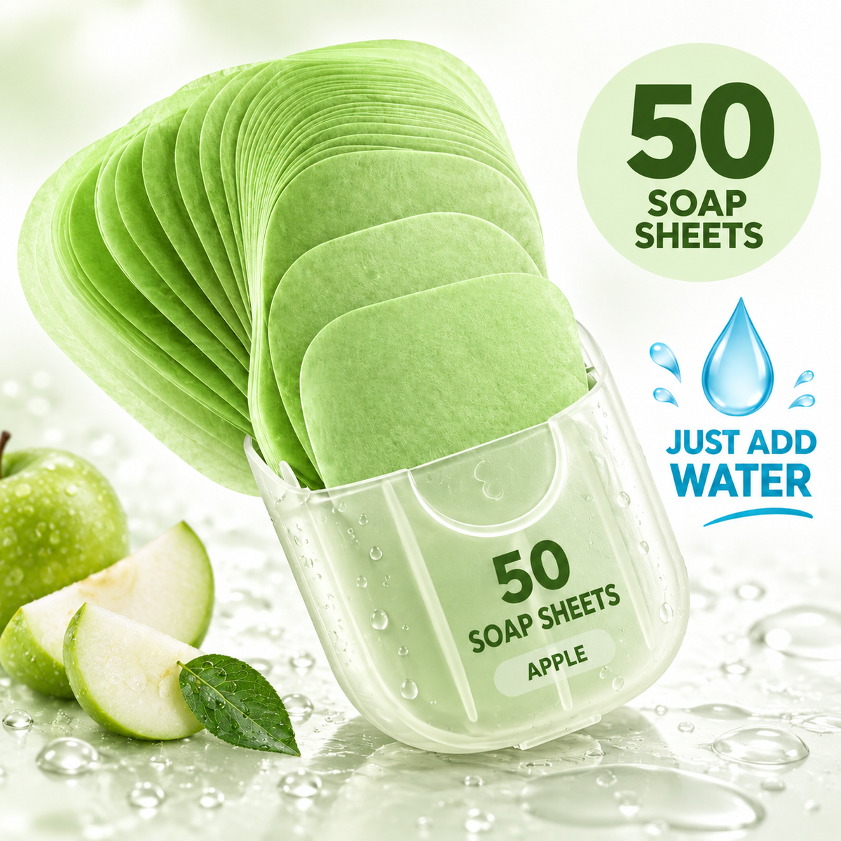 50 portable soap sheets - apple scent - just add water