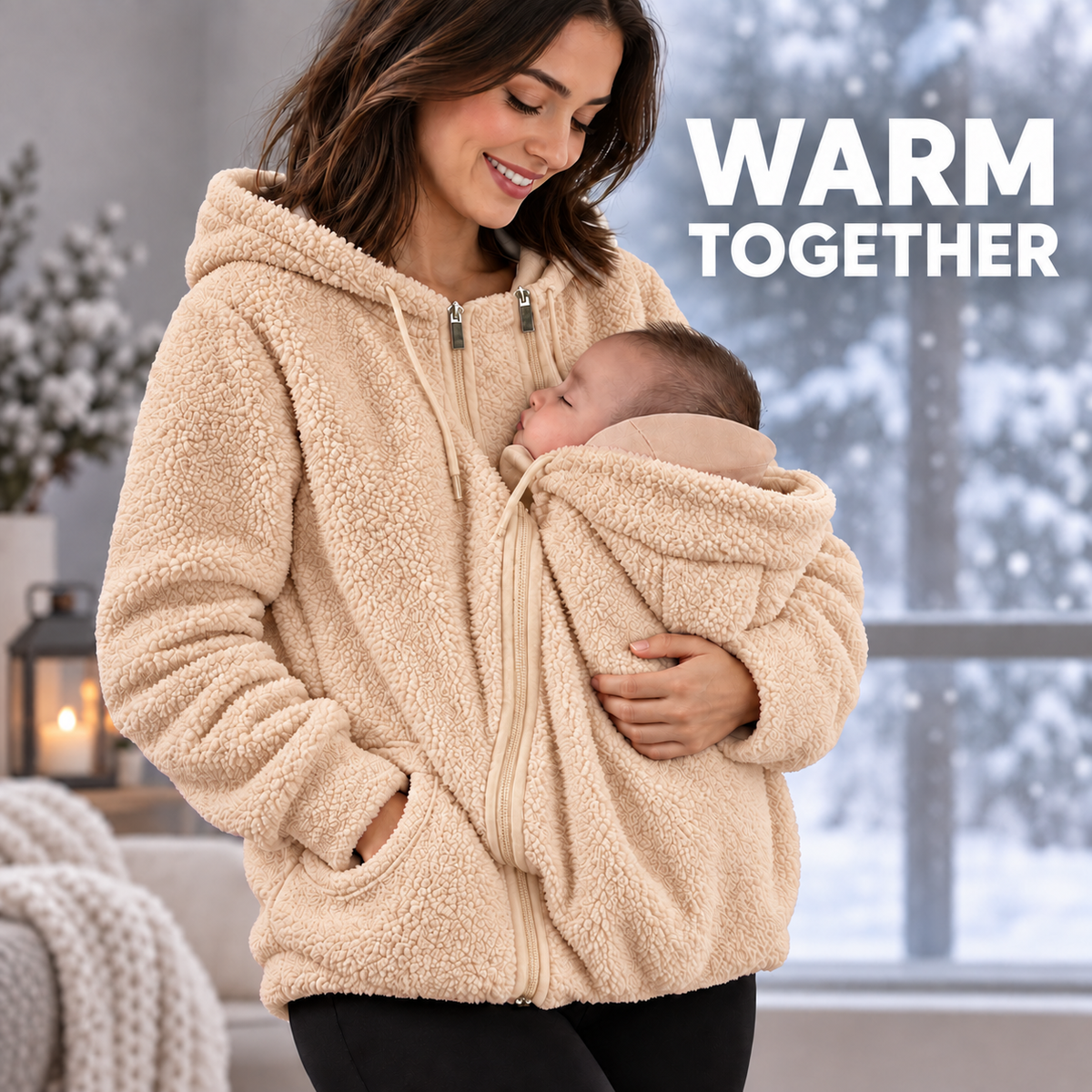 Warm Together apricot sherpa mother and baby jacket