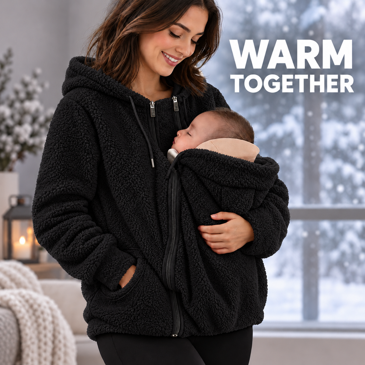 Warm Together black sherpa mother and baby jacket