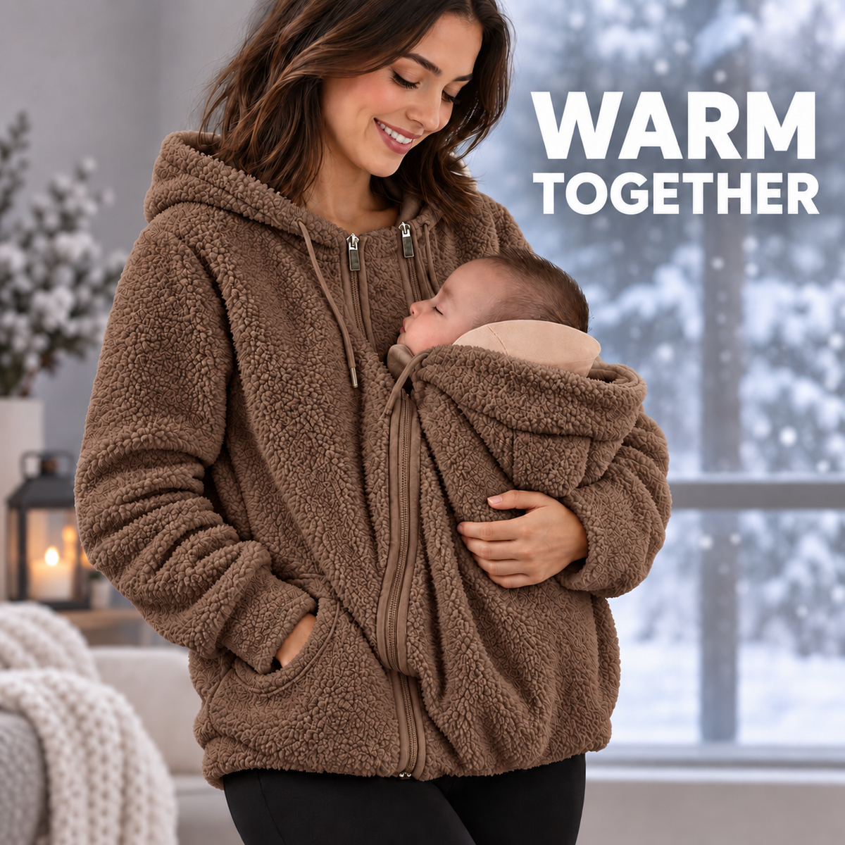 Warm Together coffee sherpa mother and baby jacket
