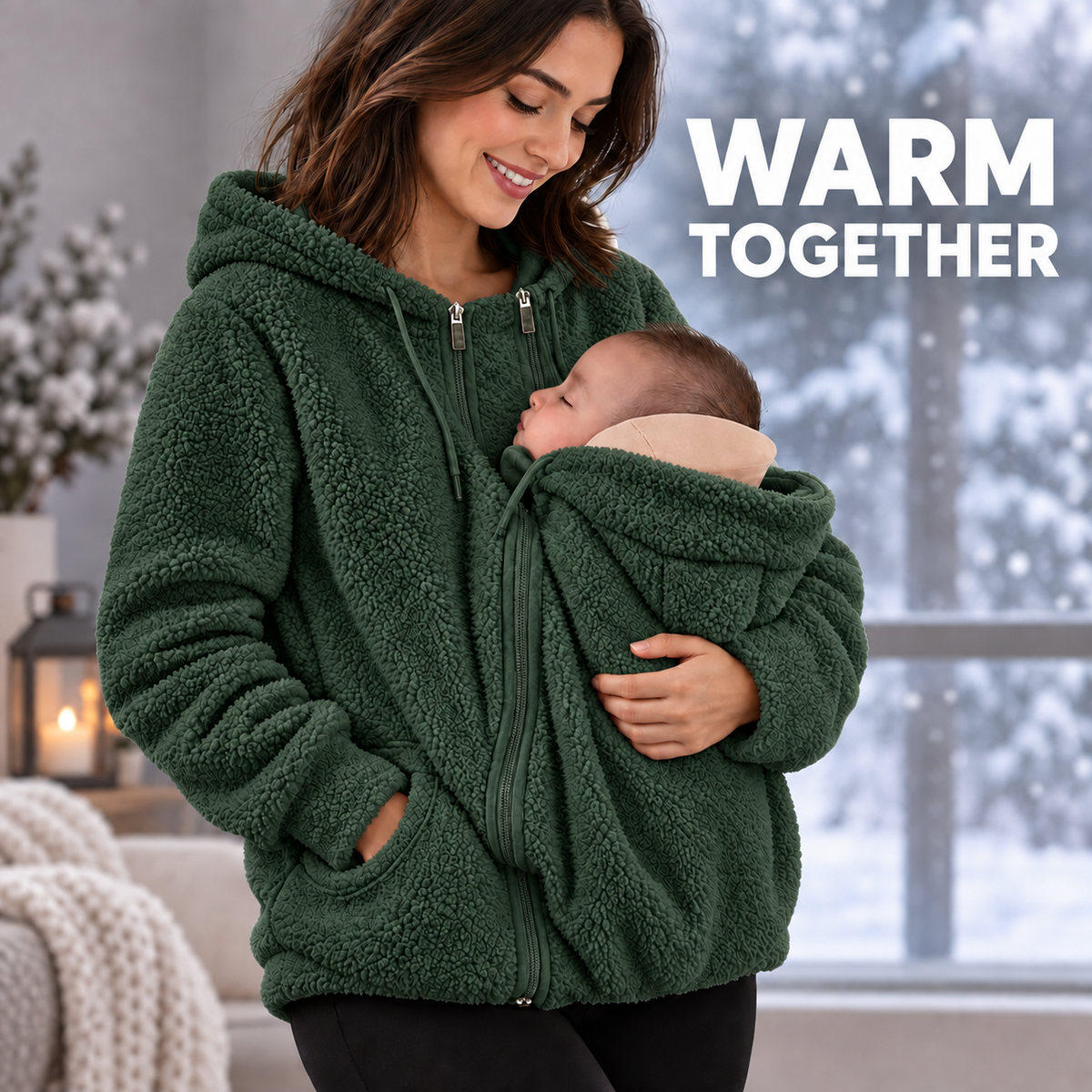 Warm Together green sherpa mother and baby jacket