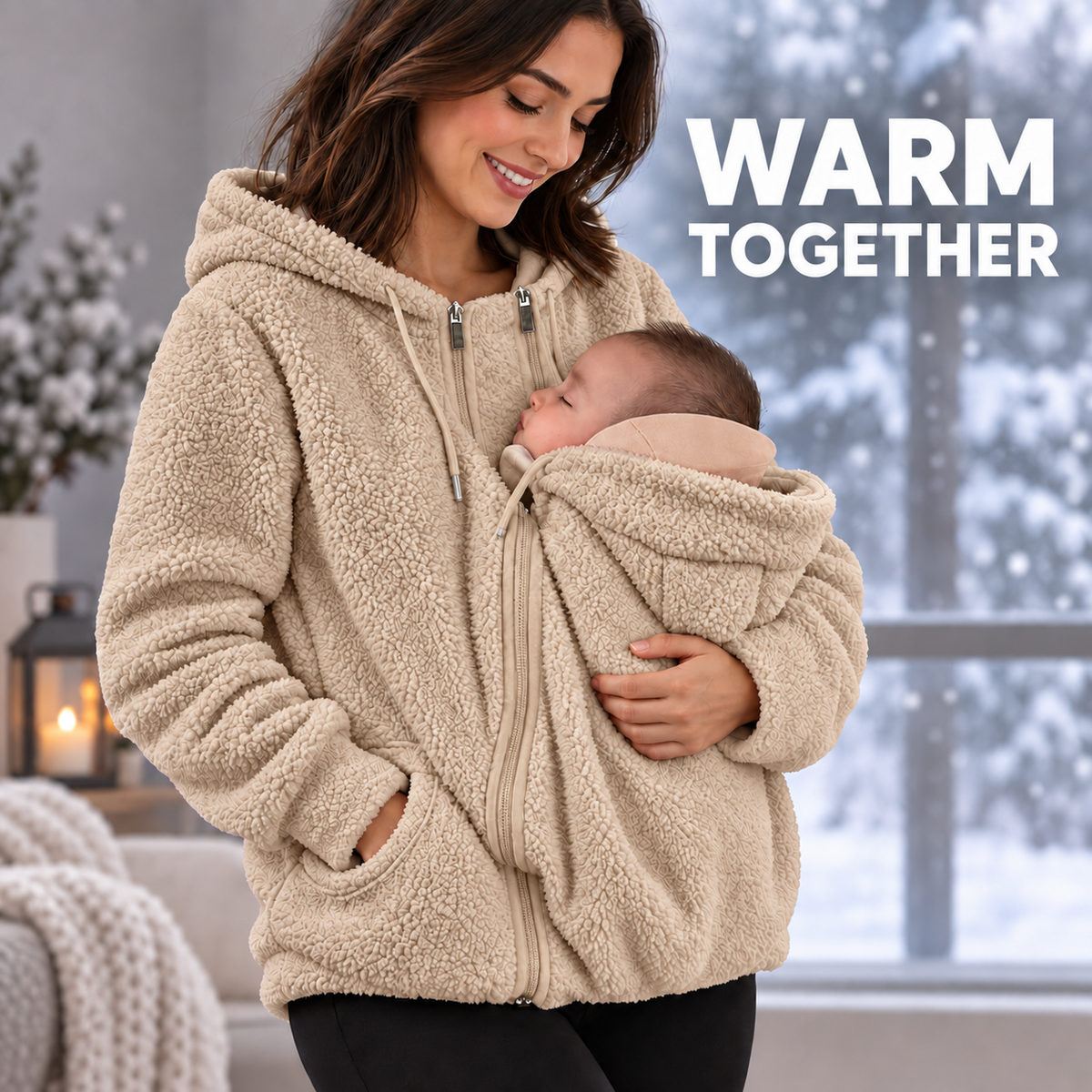 Warm Together khaki sherpa mother and baby jacket