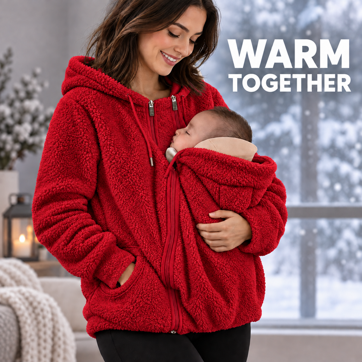 Warm Together red sherpa mother and baby jacket